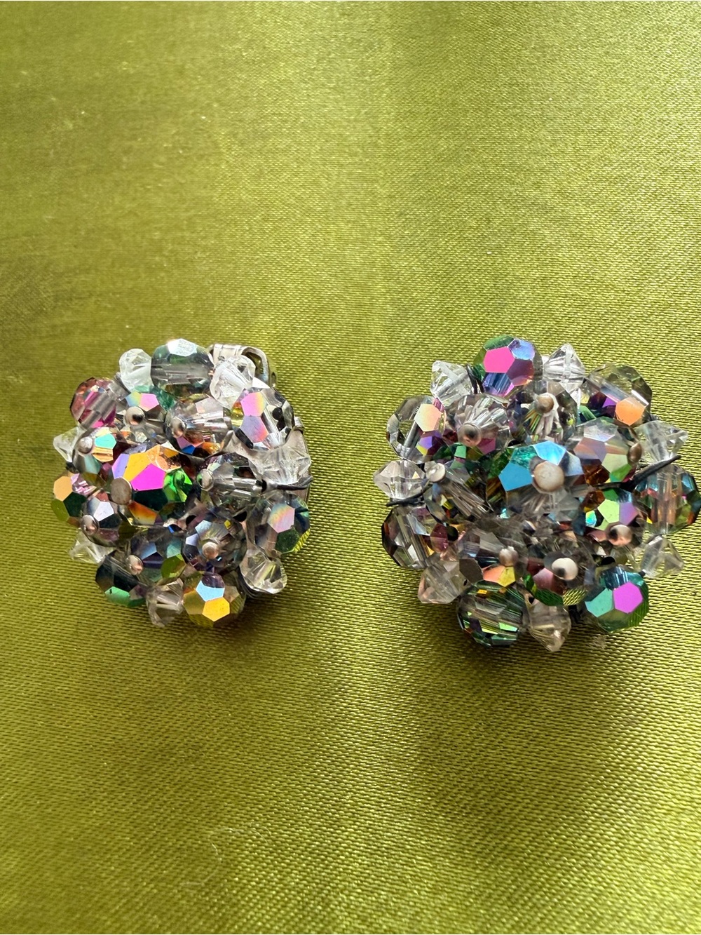 Iridescent Crystal Cluster Clip-On Earrings - Multicolor